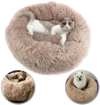 2021 Hot Sale Anti-Slip Donut Shaped Pet Cat Beds Warm Soft Indoor Accessory Faux Fur Material Solid Pattern Travel Feature