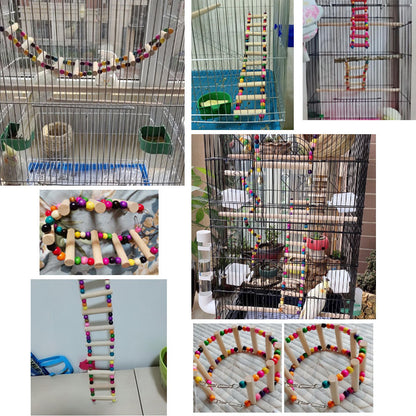 Wooden Parrot Climbing Ladder with Beads – Bird Cage Toy for Parrots, Cockatiels, Parakeets, Budgies, and Lovebirds