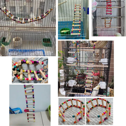 Wooden Parrot Climbing Ladder with Beads – Bird Cage Toy for Parrots, Cockatiels, Parakeets, Budgies, and Lovebirds