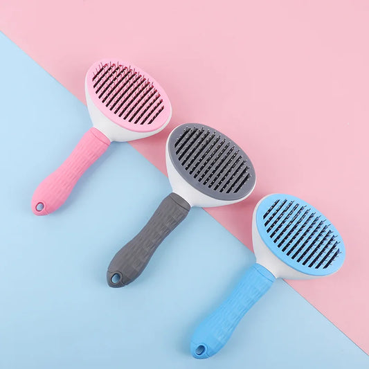 Custom Wholesale Massaging Comb Long Pin Shedding Tool Cat Dog Rabbit Bath Washable Self Cleaning Hair Grooming Pet Brush