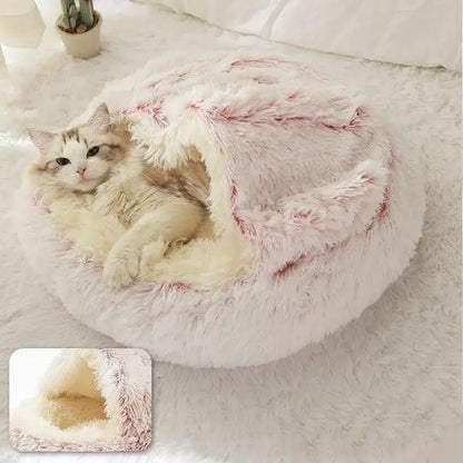 2025 Removable Washable Small Medium Large Donut 2-in-1 Cat Bed House Round Capsule Plush Faux Fur Pet Cave for Dogs and Cats
