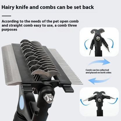 3-in-1 Multifunctional Open Knot Cat Dog Hair TPR Handle Stainless Steel Comb Foldable Knife Remove Floating Hair Pet Comb