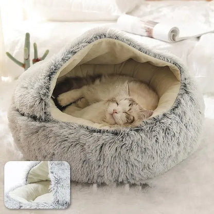 2025 Removable Washable Small Medium Large Donut 2-in-1 Cat Bed House Round Capsule Plush Faux Fur Pet Cave for Dogs and Cats