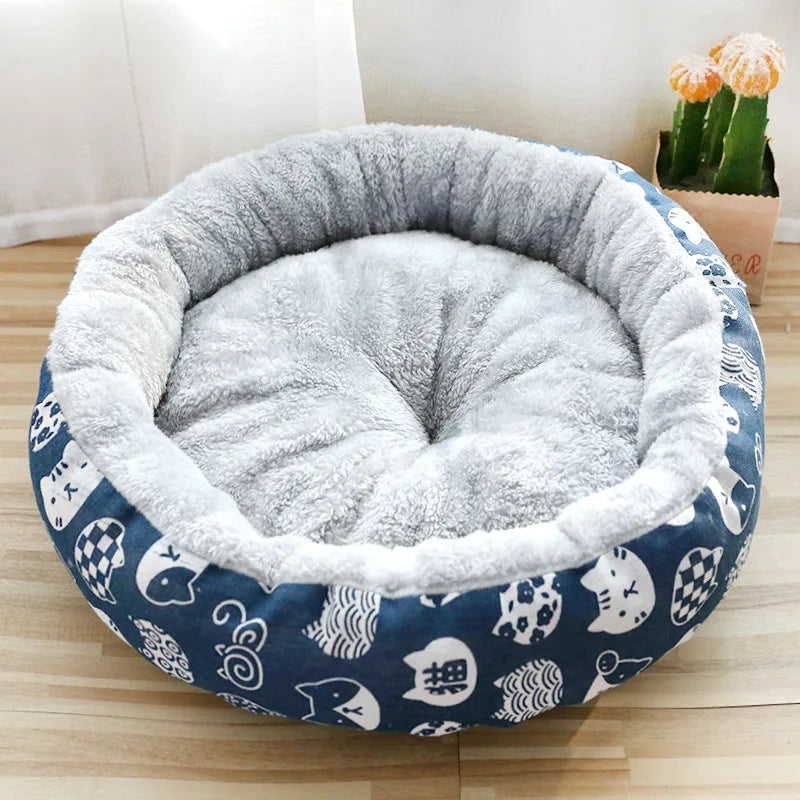New Designer Waterproof Camping Travel Pet Bed Cute Cat Dog round Donut Solid Velvet with Cartoon Style Washable Affordable