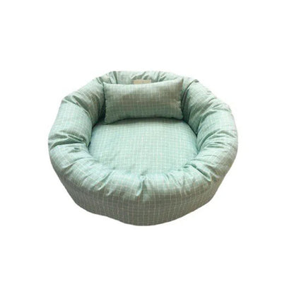 Hot Seller Four Seasons Gingham Breathable Cotton Pet Cat Summer Winter Donut Dog Bed With Pillow