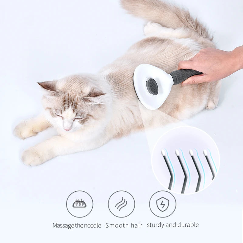 Custom Wholesale Massaging Comb Long Pin Shedding Tool Cat Dog Rabbit Bath Washable Self Cleaning Hair Grooming Pet Brush