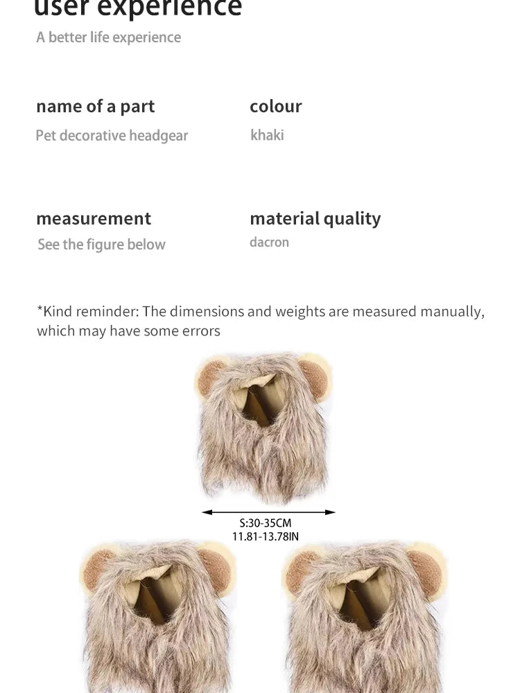 Pet Hairpiece - Humorous Lion Mane Headgear for Dogs and Cats, Adjustable Costume Accessories for Fun Dress-up and Play