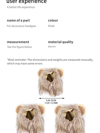 Pet Hairpiece - Humorous Lion Mane Headgear for Dogs and Cats, Adjustable Costume Accessories for Fun Dress-up and Play
