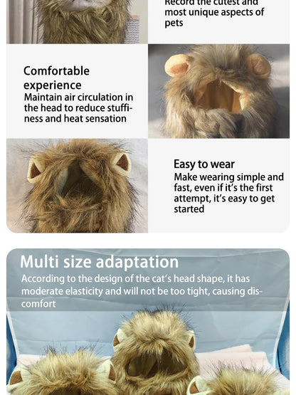 Pet Hairpiece - Humorous Lion Mane Headgear for Dogs and Cats, Adjustable Costume Accessories for Fun Dress-up and Play