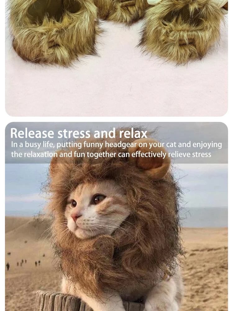 Pet Hairpiece - Humorous Lion Mane Headgear for Dogs and Cats, Adjustable Costume Accessories for Fun Dress-up and Play