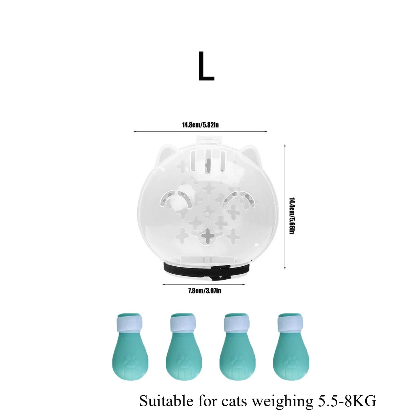 1Set Cat Muzzle Pet Grooming Cover Accessory Cat Anti Bite Anti Licking Space Hood Breathable Helmet with 4 Silicone Paw Shoes