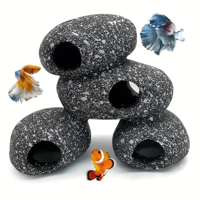 1/2/4Pcs Cichlid Stone Cave Aquarium Fish Tank Pond Ornament Decoration Shrimp Breeding Ceramic