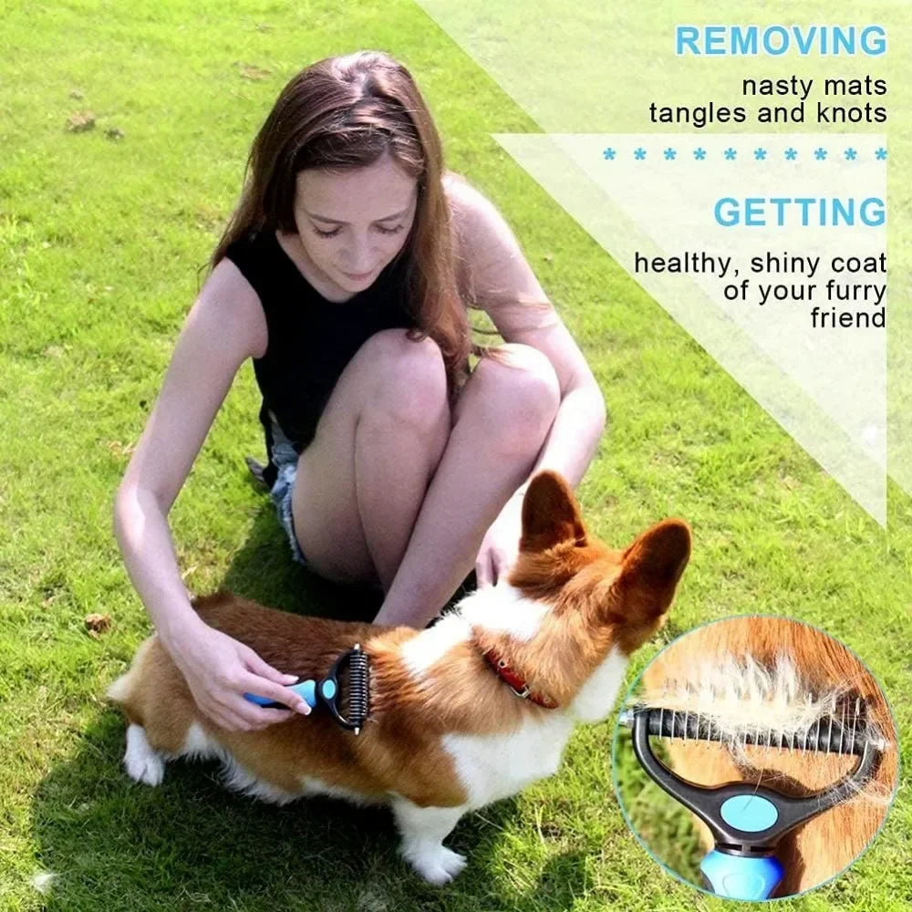 2-in-1 Pet Grooming Brush – Shedding & Dematting Comb for All Breeds