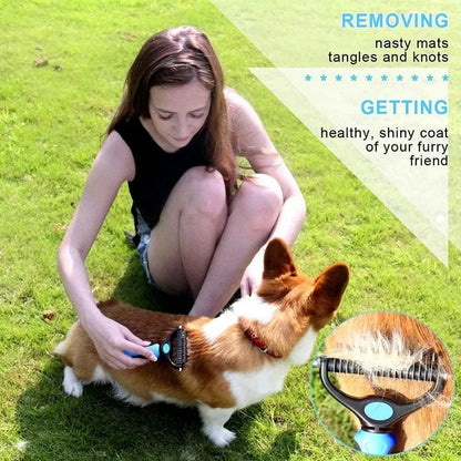 2-in-1 Pet Grooming Brush – Shedding & Dematting Comb for All Breeds