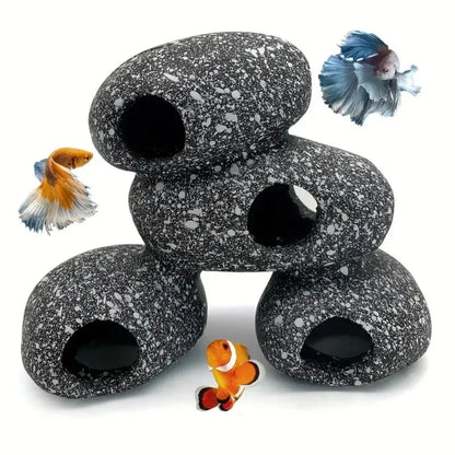 1/2/4Pcs Cichlid Stone Cave Aquarium Fish Tank Pond Ornament Decoration Shrimp Breeding Ceramic