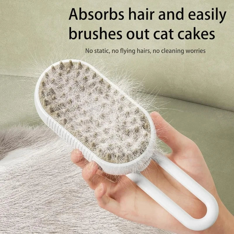 Pet Grooming Steamer Brush – 3-in-1 Electric Dog & Cat Brush for Massage, Shedding, and Detangling