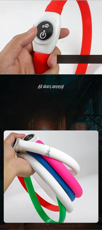 LED Luminous Dog Collar – USB Rechargeable, Waterproof PVC Safety Light for Night Walks
