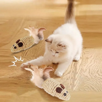 Sisal False Mouse Cat Toy Bite Resistance Stuffed Toy Interactive Cat Toy Simulation Mice Kitten Self-Playing Toy Pet Supplies