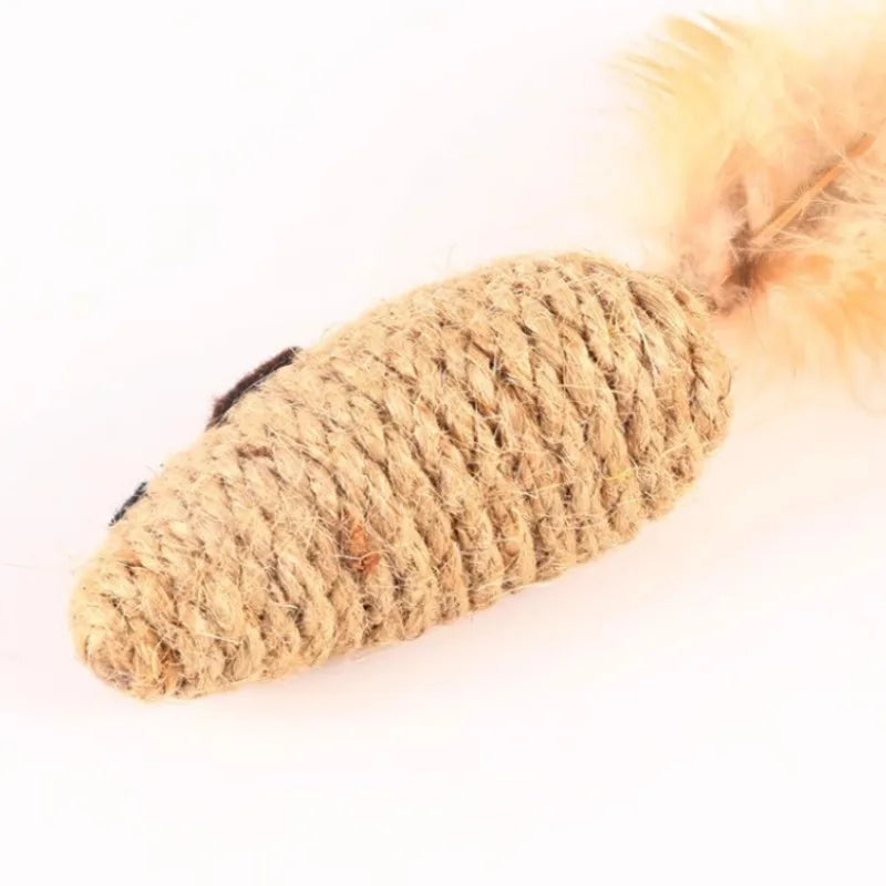 Sisal False Mouse Cat Toy Bite Resistance Stuffed Toy Interactive Cat Toy Simulation Mice Kitten Self-Playing Toy Pet Supplies