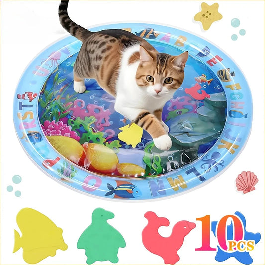 Inflatable Pet Water Play Mat – Sensory Cooling Playmat for Dogs and Cats with Ocean Theme