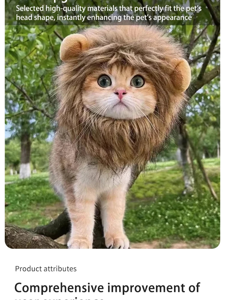 Pet Hairpiece - Humorous Lion Mane Headgear for Dogs and Cats, Adjustable Costume Accessories for Fun Dress-up and Play