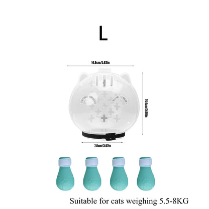 1Set Cat Muzzle Pet Grooming Cover Accessory Cat Anti Bite Anti Licking Space Hood Breathable Helmet with 4 Silicone Paw Shoes