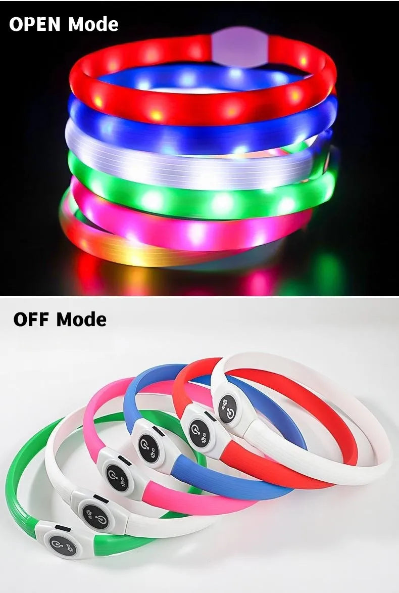 LED Luminous Dog Collar – USB Rechargeable, Waterproof PVC Safety Light for Night Walks