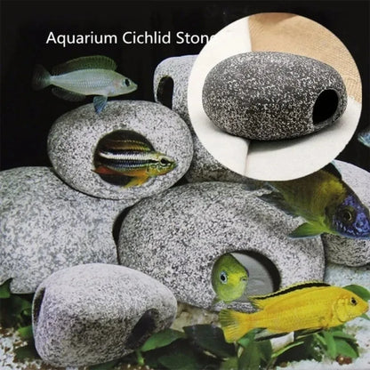 1/2/4Pcs Cichlid Stone Cave Aquarium Fish Tank Pond Ornament Decoration Shrimp Breeding Ceramic