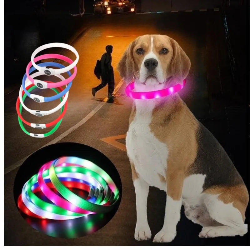 LED Luminous Dog Collar – USB Rechargeable, Waterproof PVC Safety Light for Night Walks