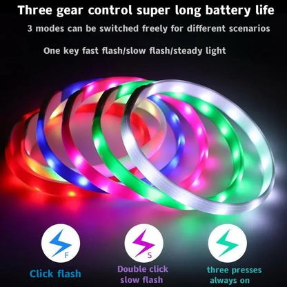 LED Luminous Dog Collar – USB Rechargeable, Waterproof PVC Safety Light for Night Walks