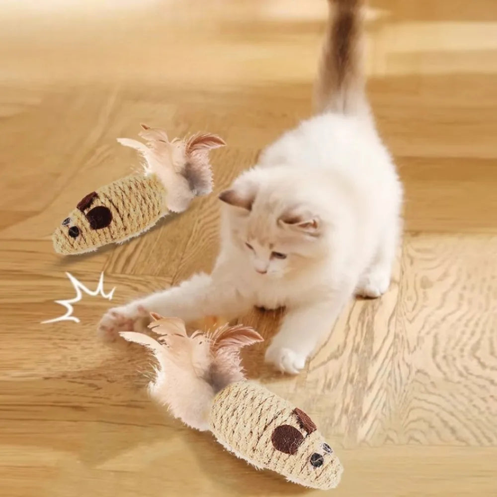 Sisal False Mouse Cat Toy Bite Resistance Stuffed Toy Interactive Cat Toy Simulation Mice Kitten Self-Playing Toy Pet Supplies