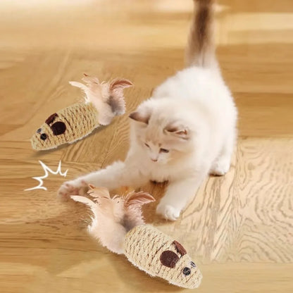 Sisal False Mouse Cat Toy Bite Resistance Stuffed Toy Interactive Cat Toy Simulation Mice Kitten Self-Playing Toy Pet Supplies