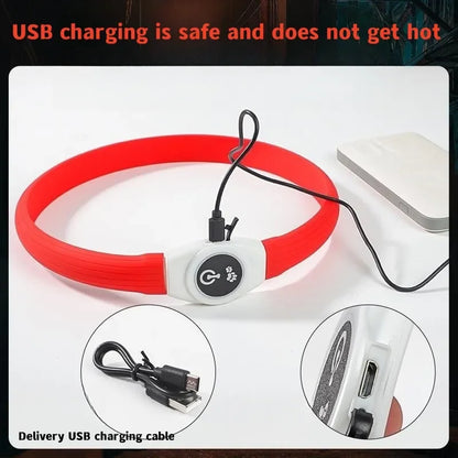 LED Luminous Dog Collar – USB Rechargeable, Waterproof PVC Safety Light for Night Walks