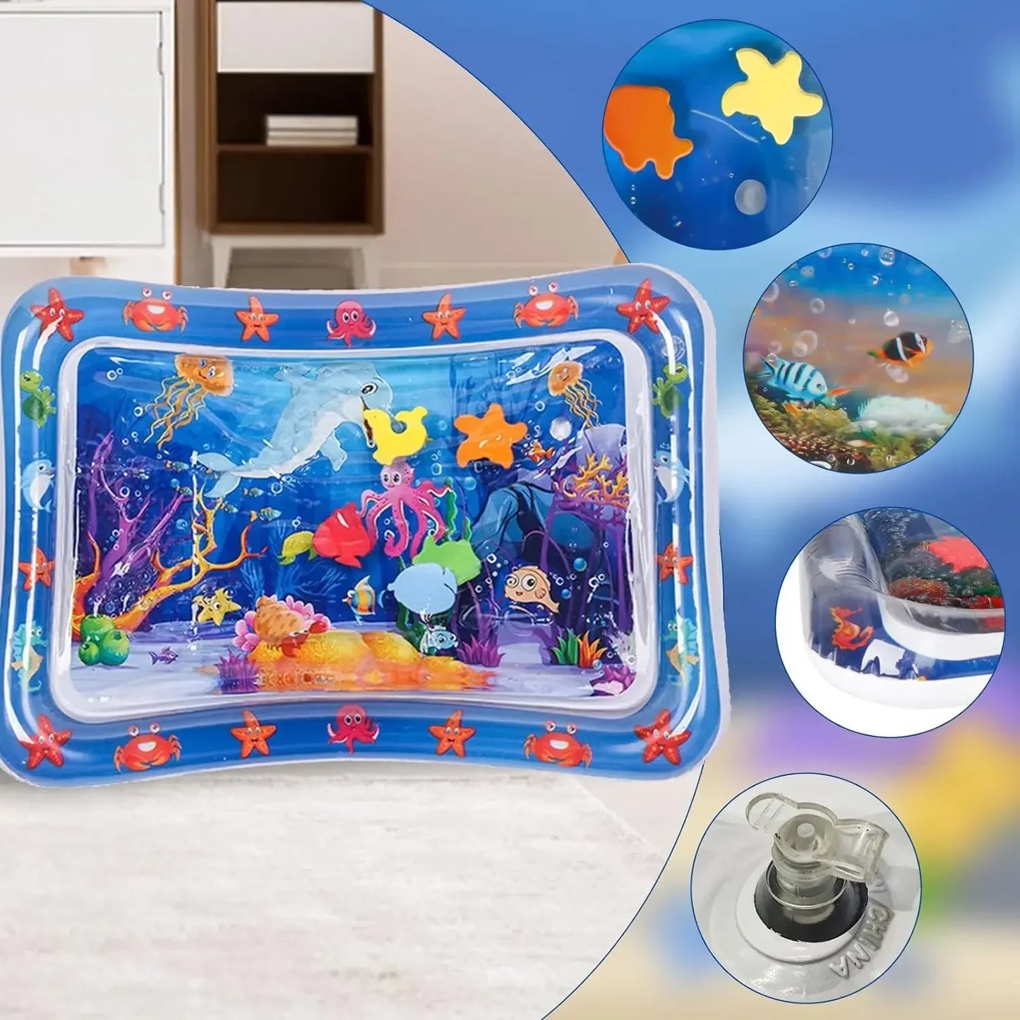 Inflatable Pet Water Play Mat – Sensory Cooling Playmat for Dogs and Cats with Ocean Theme