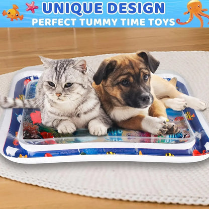 Inflatable Pet Water Play Mat – Sensory Cooling Playmat for Dogs and Cats with Ocean Theme