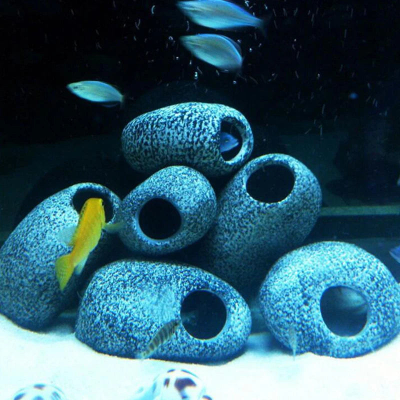 1/2/4Pcs Cichlid Stone Cave Aquarium Fish Tank Pond Ornament Decoration Shrimp Breeding Ceramic