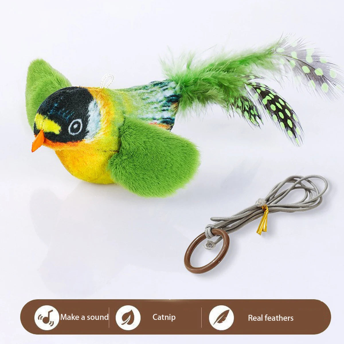 Smart Cat Chirping Bird Toy - Auto Sound Activation, Chew-Resistant Feathers & Catnip Attraction, Dual Play Modes for Interactiv